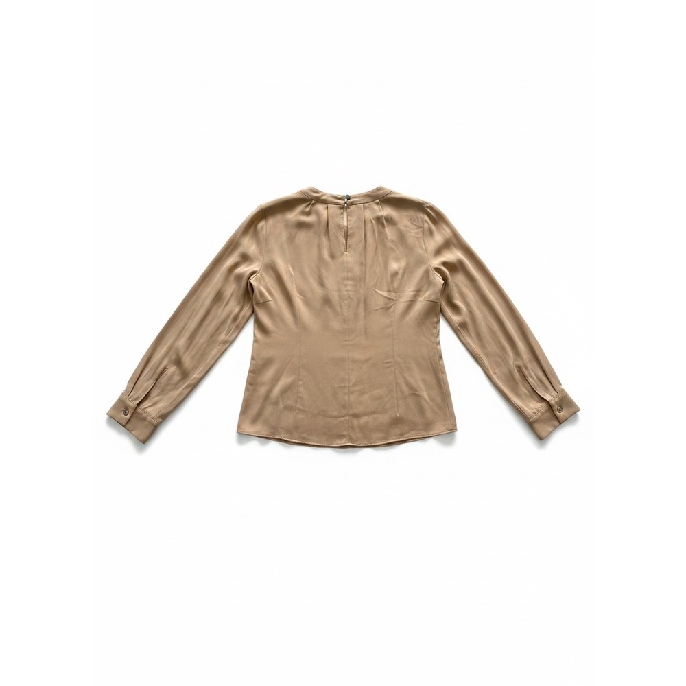 The Fold Dartmouth Blouse Women Size 10 Cocoa Brown New 100% Silk Pleated Top - Picture 2 of 8